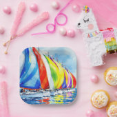 Wasserfarbe Sailboat Regatta Pappteller (Party)