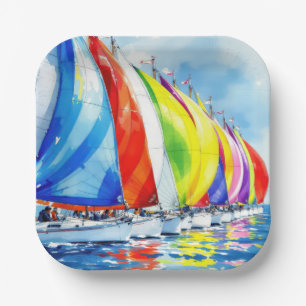 Wasserfarbe Sailboat Regatta Pappteller