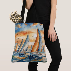 Wasserfarbe Sailboat Regatta Tasche