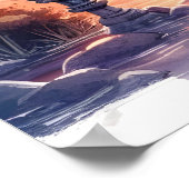 Wasserfarbe Sakura Japanischer Tempel im Sonnenunt Poster (Ecke)