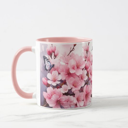Wasserfarbe Sakura Kirsche Blossom Schmetterlinge Tasse (Links)
