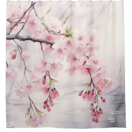 Wasserfarbe Sakura Serenity Duschvorhang (Vorderseite)
