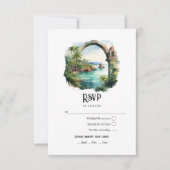 Wasserfarbe Samaná Halbinsel Hochzeit in Urlaubsor RSVP Karte (Vorderseite)