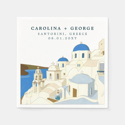 Wasserfarbe Santorini Insel Griechenland Serviette (Vorderseite)