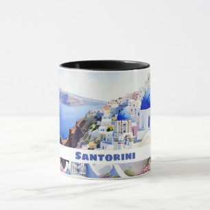 Wasserfarbe Santorini Oia Tasse