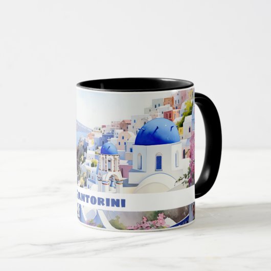Wasserfarbe Santorini Oia Tasse (VorderseiteRechts)