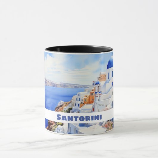 Wasserfarbe Santorini Oia Tasse (Zentrum)