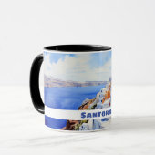 Wasserfarbe Santorini Oia Tasse (Vorderseite Links)