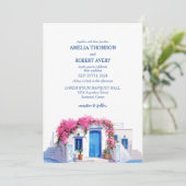 Wasserfarbe Santorini Zielort Griechenland Hochzei Einladung (Stehend Vorderseite)