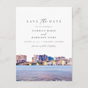 Wasserfarbe Sarasota Florida Skyline Save the Date Postkarte