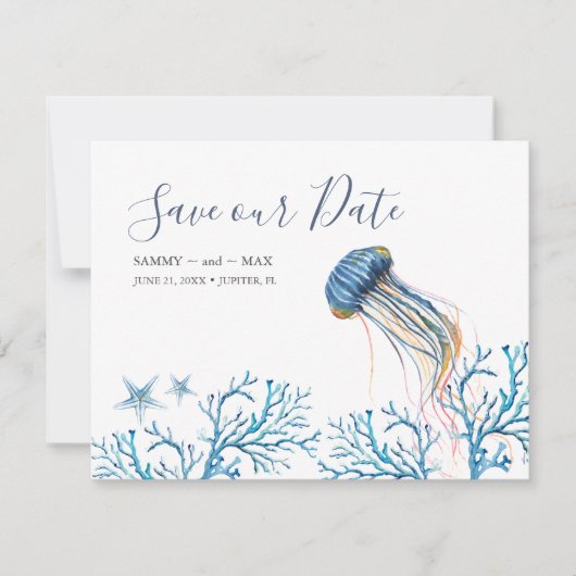 Wasserfarbe Save the Date unter Meer (Vorderseite)