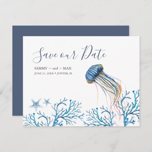 Wasserfarbe Save the Date unter Meer (Vorne/Hinten)