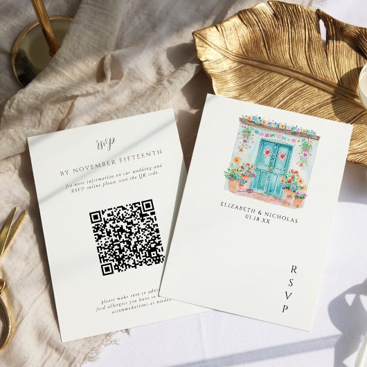 Wasserfarbe Sayulita Mexiko | QR Code Wedding RSVP Karte