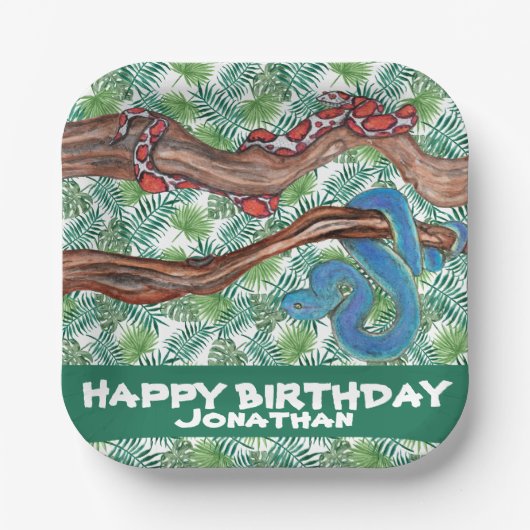 Wasserfarbe Schlange Lover Python Boa Haustiere Ge Pappteller (Vorderseite)