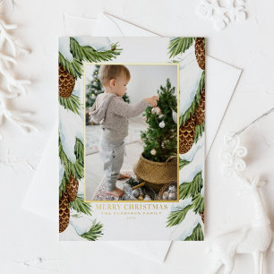 Wasserfarbe Schnee Pinecones Frohe Weihnachten Fot Folien Feiertagskarte