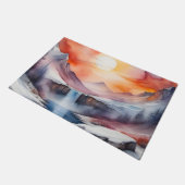 Wasserfarbe schneebedeckte Berge bei Sonnenunterga Fußmatte (Schrägansicht)