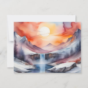 Wasserfarbe schneebedeckte Berge bei Sonnenunterga Postkarte