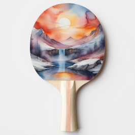 Wasserfarbe schneebedeckte Berge bei Sonnenunterga Tischtennis Schläger