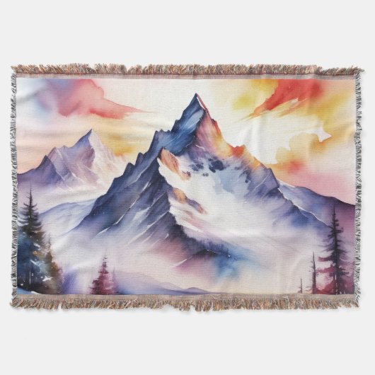 Wasserfarbe schneebedeckte Berge unter rotem Himme Decke (Vorderseite)