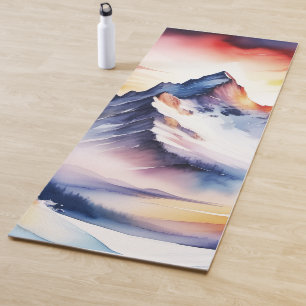Wasserfarbe schneebedeckte Berge unter rotem Himme Yogamatte