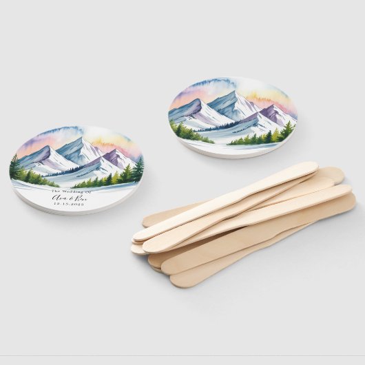 Wasserfarbe Schneeberg Landschaft Hochzeit Fächer (Non-assembled)