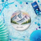 Wasserfarbe Schneeberg Landschaft Hochzeit Pappteller (Party)