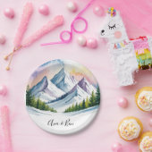Wasserfarbe Schneeberg Landschaft Hochzeit Pappteller (Party)