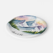 Wasserfarbe Schneeberg Landschaft Hochzeit Pappteller (Schrägansicht)