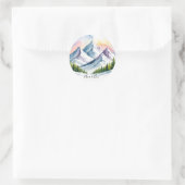 Wasserfarbe Schneeberg Landschaft Hochzeit Runder Aufkleber (Tasche)