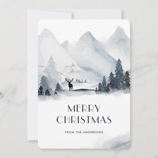 Wasserfarbe Schneeberg Stag Frohe Weihnachten (Vorderseite)