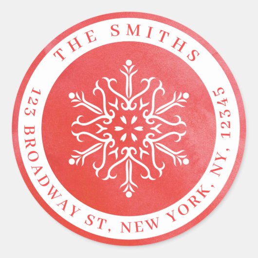 Wasserfarbe Schneeflocke Weihnachten Rücksendeadre Runder Aufkleber (Vorderseite)