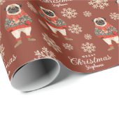 Wasserfarbe Schneeflocken Terracotta Mops Dog Weih Geschenkpapier (Rolleneckpunkt)