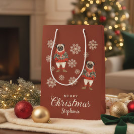 Wasserfarbe Schneeflocken Terracotta Mops Dog Weih Mittlere Geschenktüte