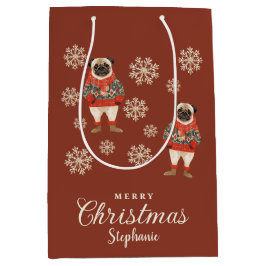 Wasserfarbe Schneeflocken Terracotta Mops Dog Weih Mittlere Geschenktüte