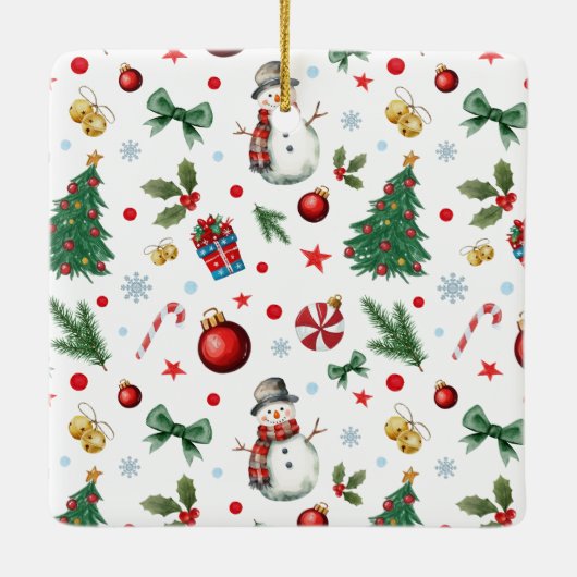 Wasserfarbe Schneemann Ein Foto Weihnachten Keramikornament (Rückseite)