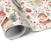 Wasserfarbe Schneemann Weihnachten Land Hütte Geschenkpapier (Rolleneckpunkt)