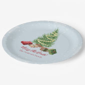 Wasserfarbe Schneeweihnachtsbaum und Geschenke Pappteller (Schrägansicht)