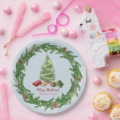 Wasserfarbe Schneeweihnachtsbaum und Geschenke Pappteller (Party)