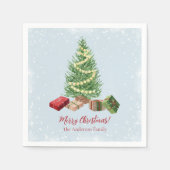 Wasserfarbe Schneeweihnachtsbaum und Geschenke Serviette (Vorderseite)