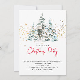 Wasserfarbe Schneeweihnachtsbäume Party Einladung