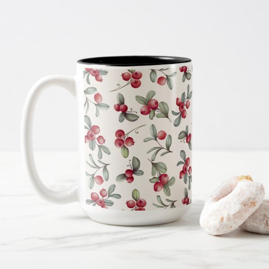 Wasserfarbe Schöne Cranberry Design Zweifarbige Tasse (Mit Donut)