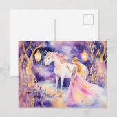 Wasserfarbe Schöne Prinzessin und Einhorn Postkarte (Vorne/Hinten)