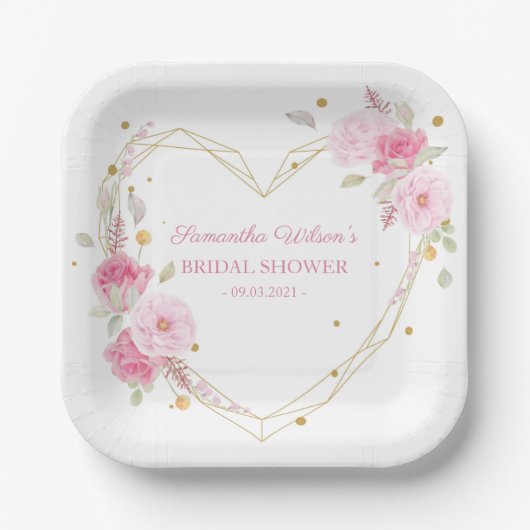 Wasserfarbe Schöne Rose Brautparty Pappteller (Vorderseite)