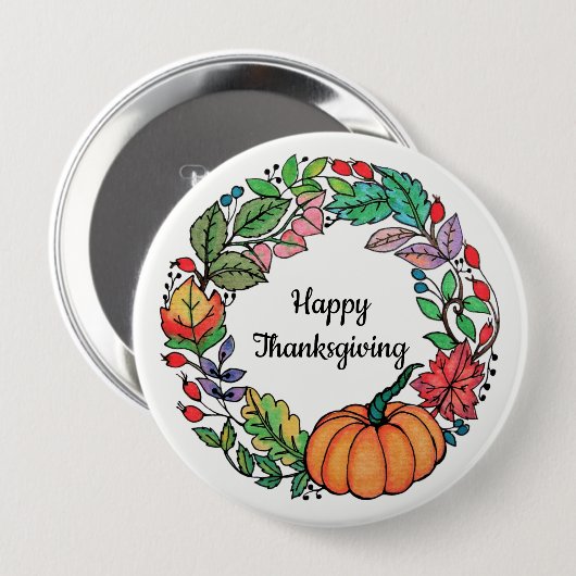 Wasserfarbe Schöner Kürbiskranz mit Blätter Button (Vorne & Hinten)