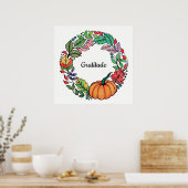 Wasserfarbe Schöner Kürbiskranz mit Blätter Poster (Küche)