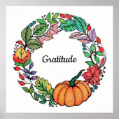 Wasserfarbe Schöner Kürbiskranz mit Blätter Poster (Vorne)