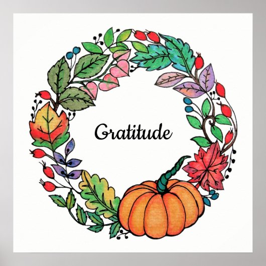 Wasserfarbe Schöner Kürbiskranz mit Blätter Poster (Vorne)