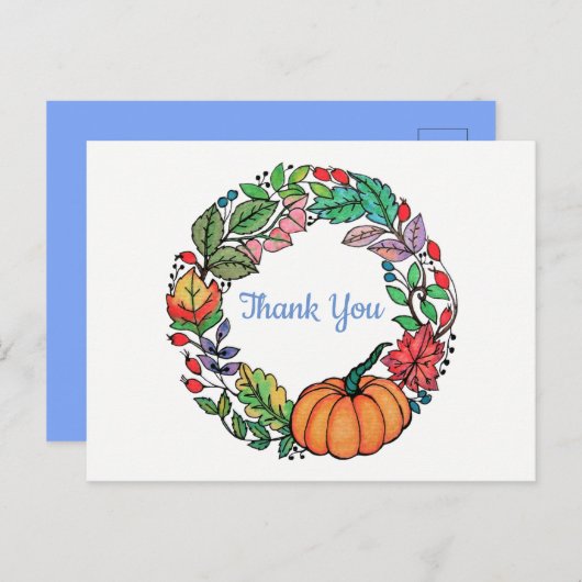 Wasserfarbe Schöner Kürbiskranz mit Blätter Postkarte (Vorne/Hinten)