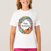 Wasserfarbe Schöner Kürbiskranz mit Blätter T-Shirt (Vorderseite)