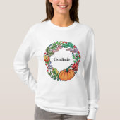 Wasserfarbe Schöner Kürbiskranz mit Blätter T-Shirt (Vorderseite)